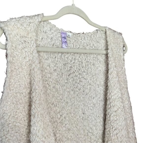 Alya Open Front Waterfall Sleeveless Soft Cozy Boho Cardigan Cream Vest M - Picture 6 of 11
